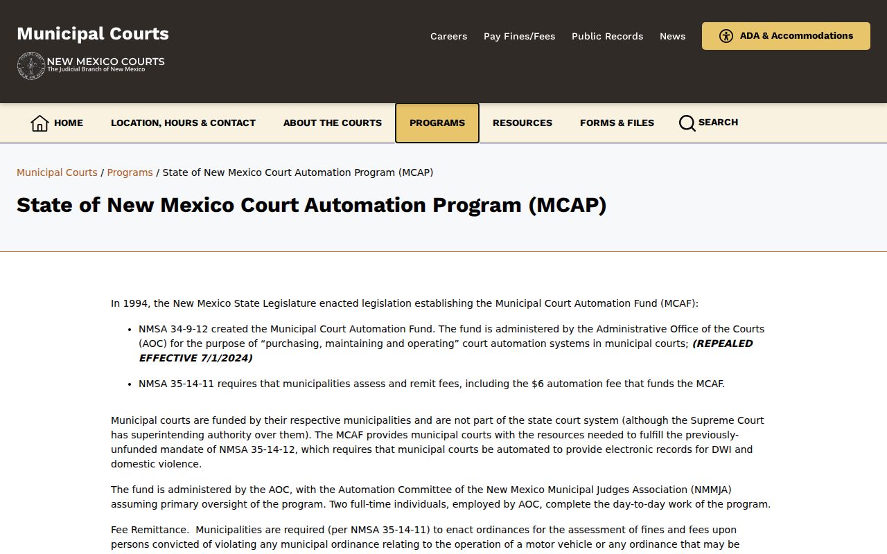 Angel Fire Court Docket: New Mexico Municipal Court Automation Program information