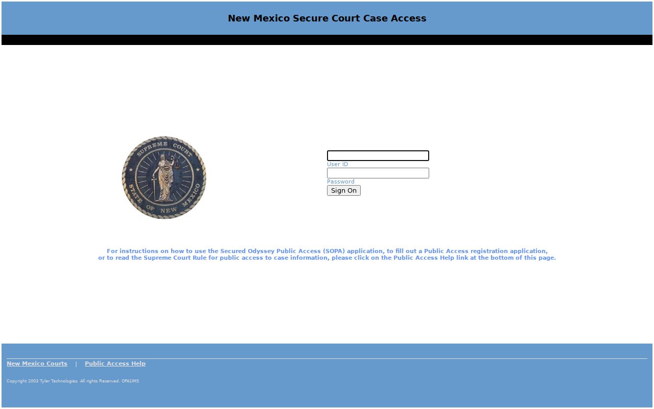 Colfax County case search source for the legacy SOPA secure access login