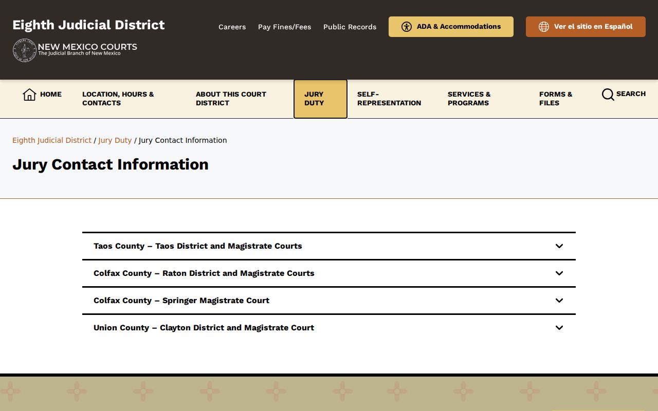 Colfax County court calendar source for Raton jury contact information