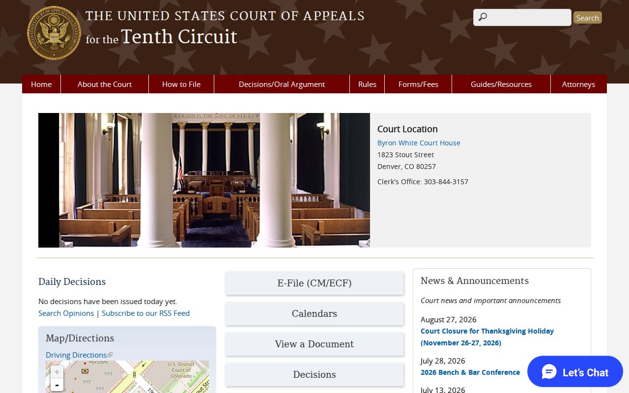 Colfax County court calendar context for the separate Tenth Circuit federal appellate court