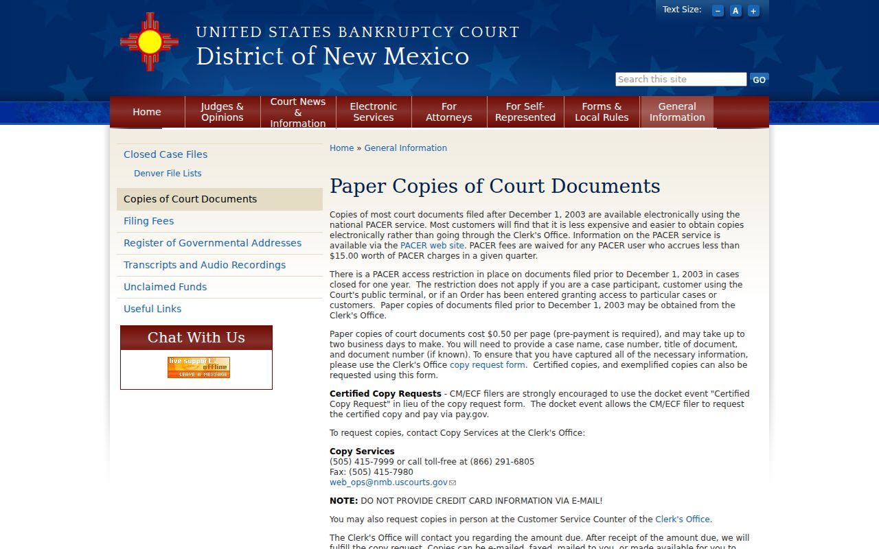 Colfax County court records bankruptcy paper copy instructions