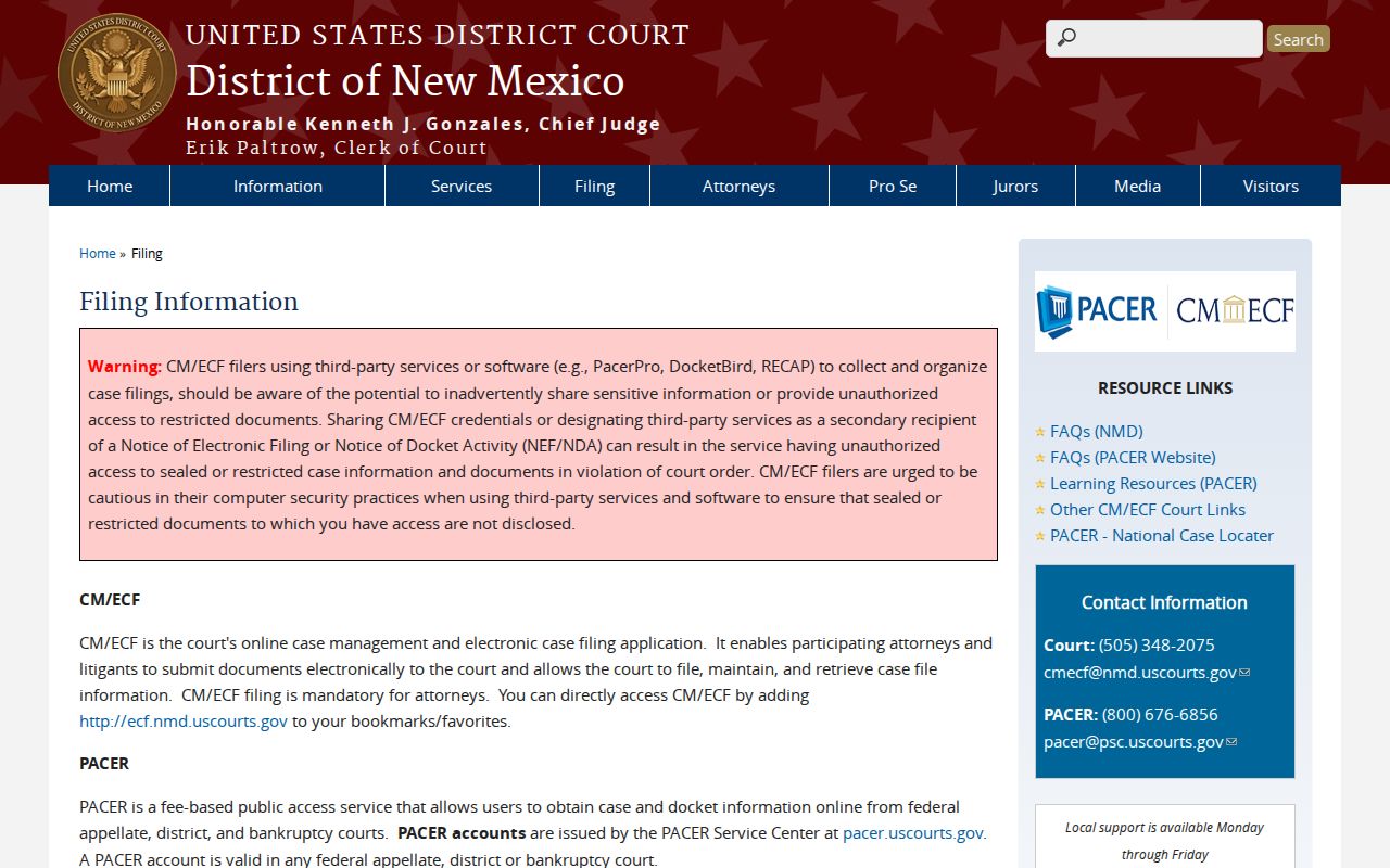 Colfax County court records federal access information from the District of New Mexico