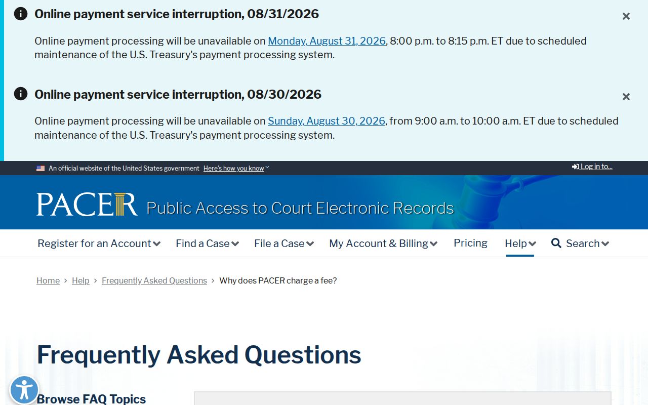 Colfax County court records PACER fee information for federal records access