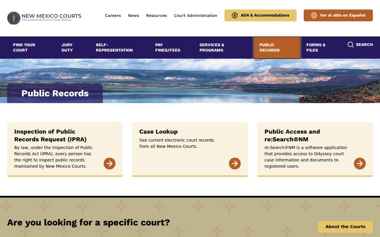 Colfax County court records public access channels on the New Mexico Courts page