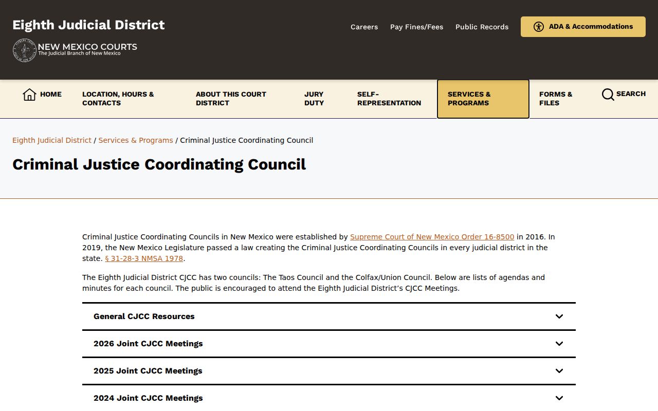 Colfax County criminal dockets and Eighth District Criminal Justice Coordinating Council information
