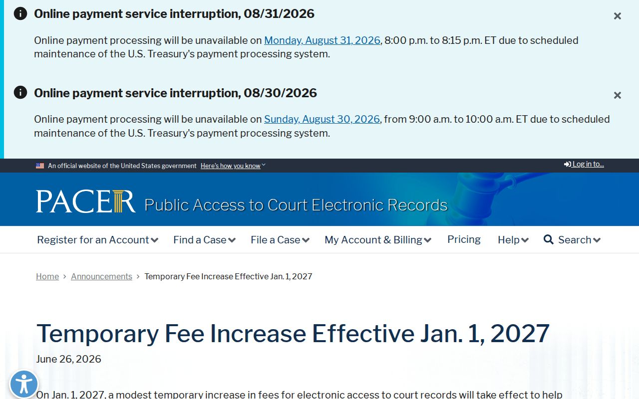 Eagle Nest court docket official PACER access announcement