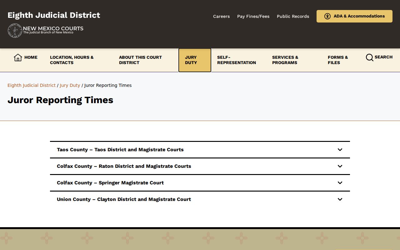Colfax County court docket and weekly Raton and Springer jury reporting information