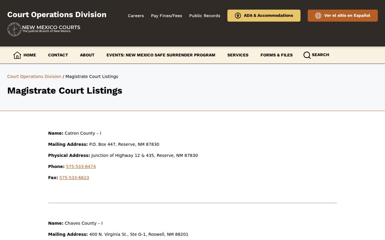 Colfax County court docket contacts for Raton and Springer Magistrate Courts