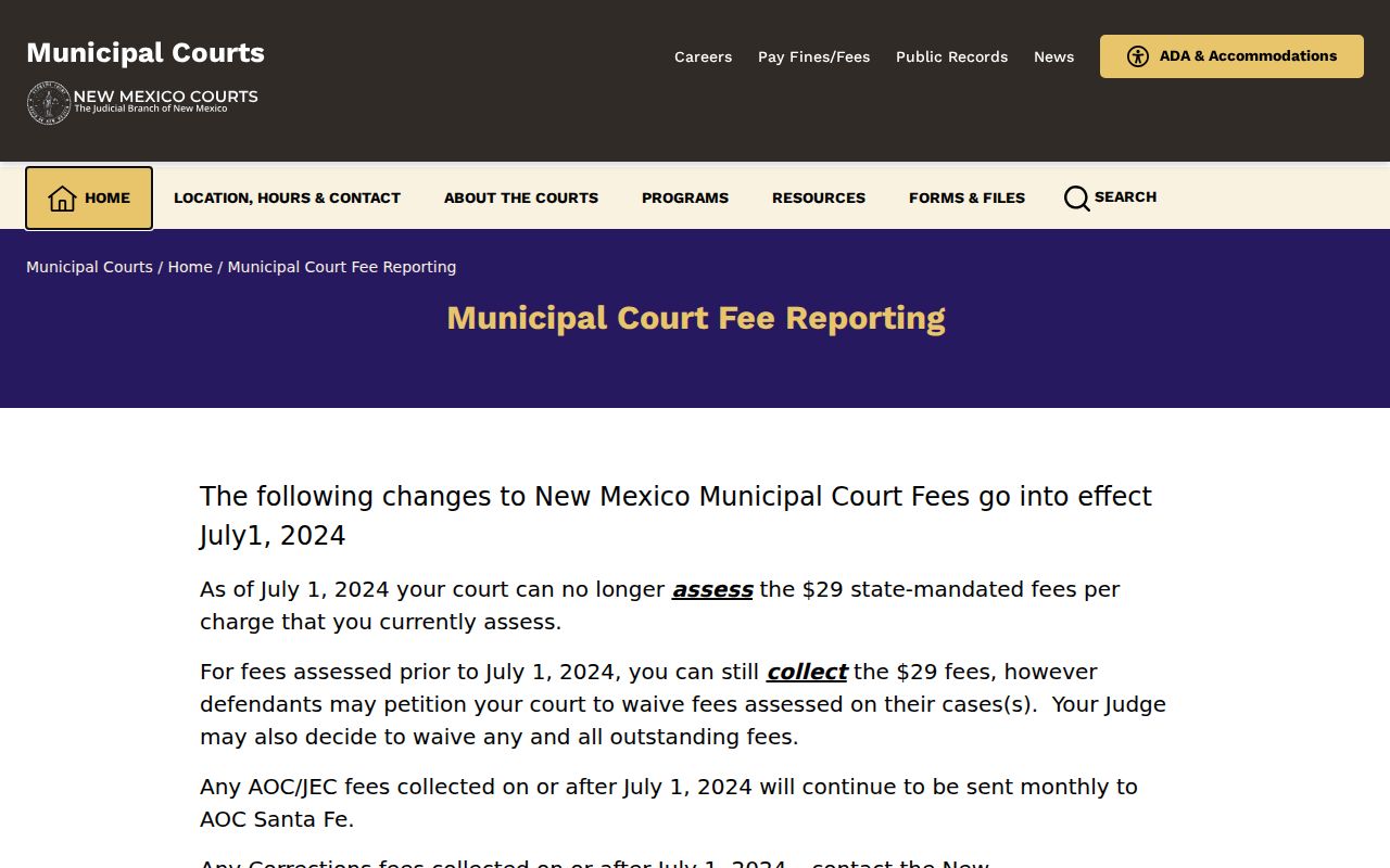 Raton Court Docket: New Mexico municipal court fee-reporting notice