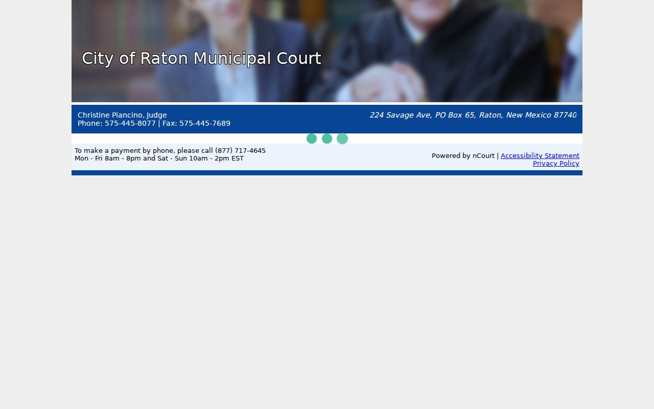 Raton Court Docket: Raton Municipal Court payment landing screen
